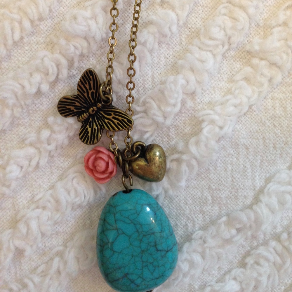 16" Faux Turquoise Charm Necklace